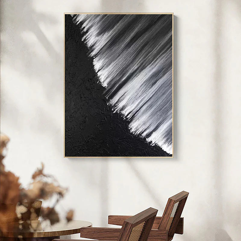 Black and White Minimalist Textured Canvas Art #WZ016