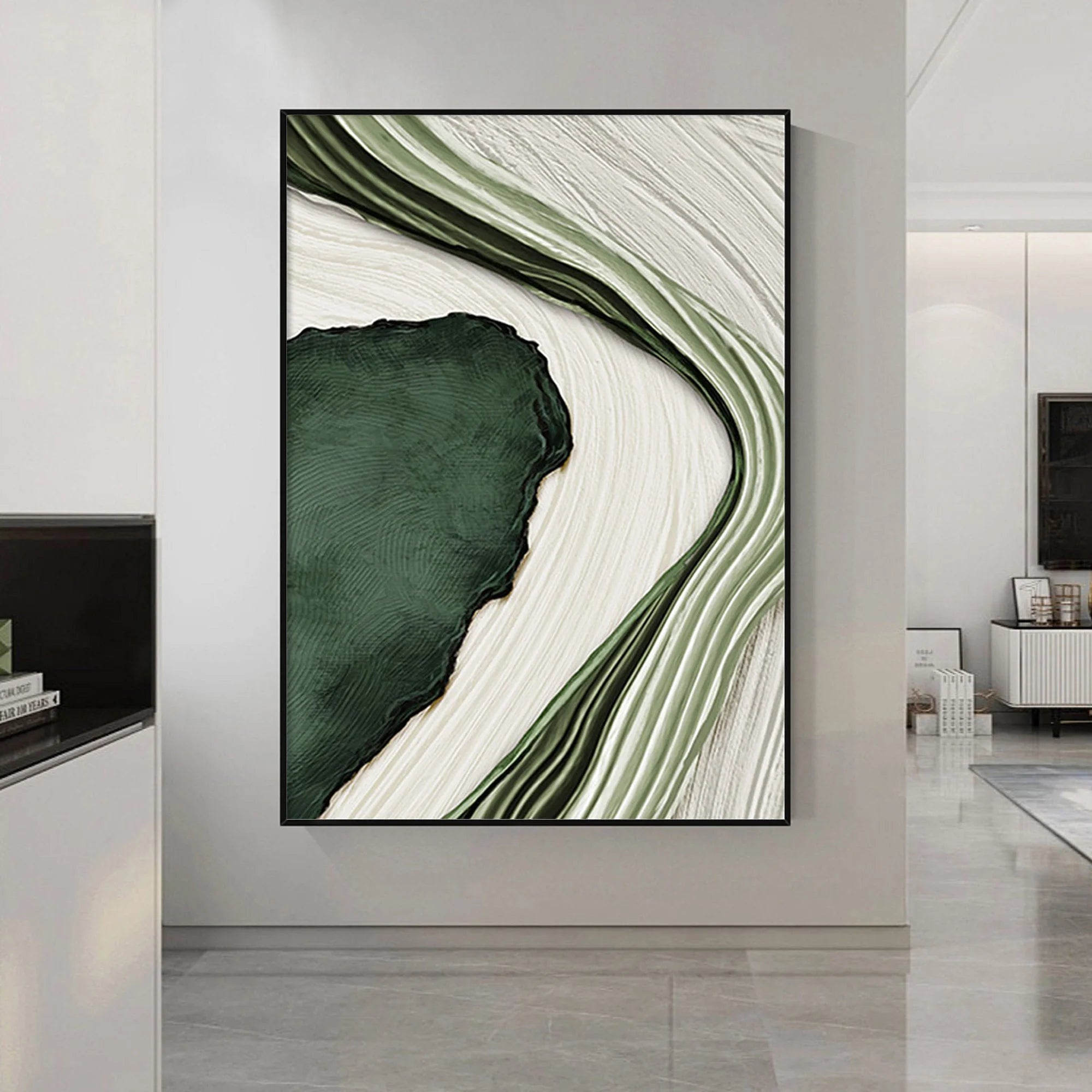 Green and White Minimalist Textured Wall Art #WM034
