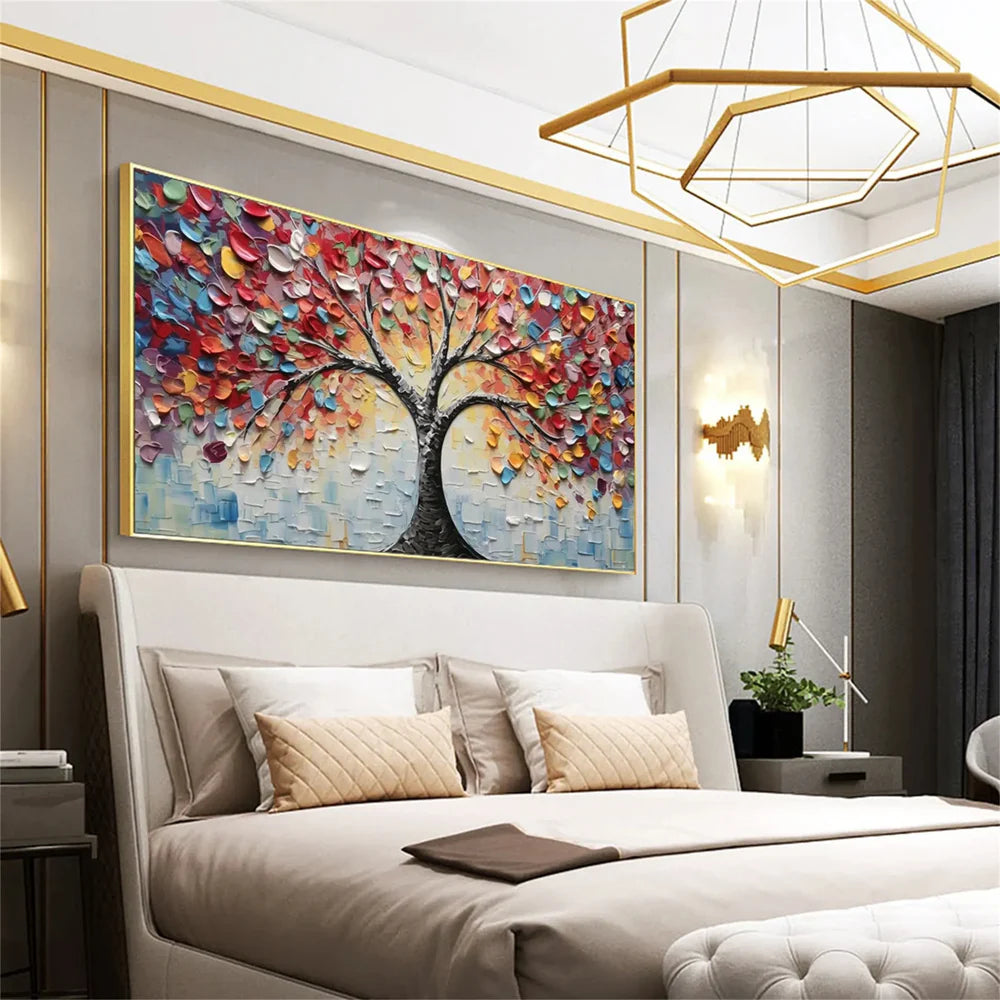 Colorful Abstract Flower And Tree Textured Canvas Art #MF056