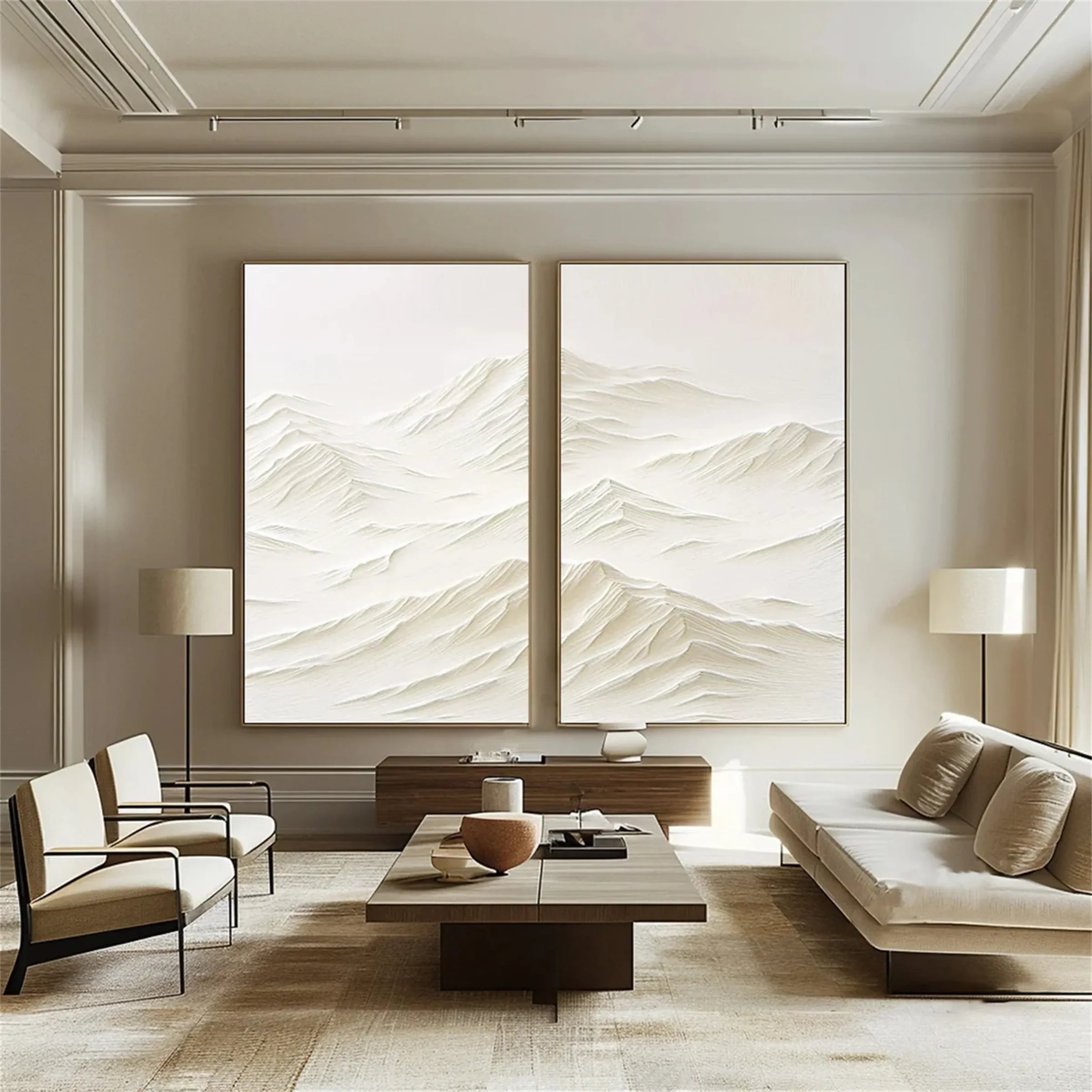 White Minimalist Mountain Textured Canvas Art Set of 2 #BT006
