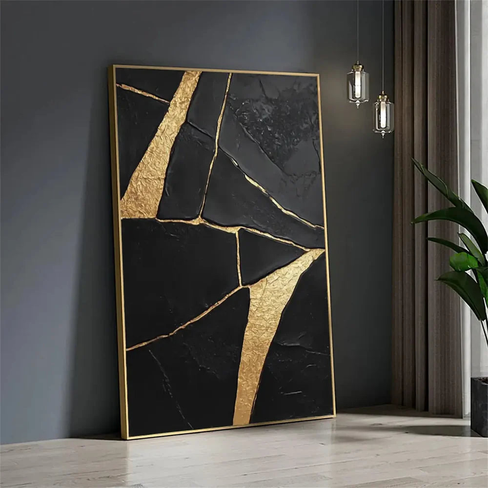 Black Minimalist Textured Canvas Art #WZ094
