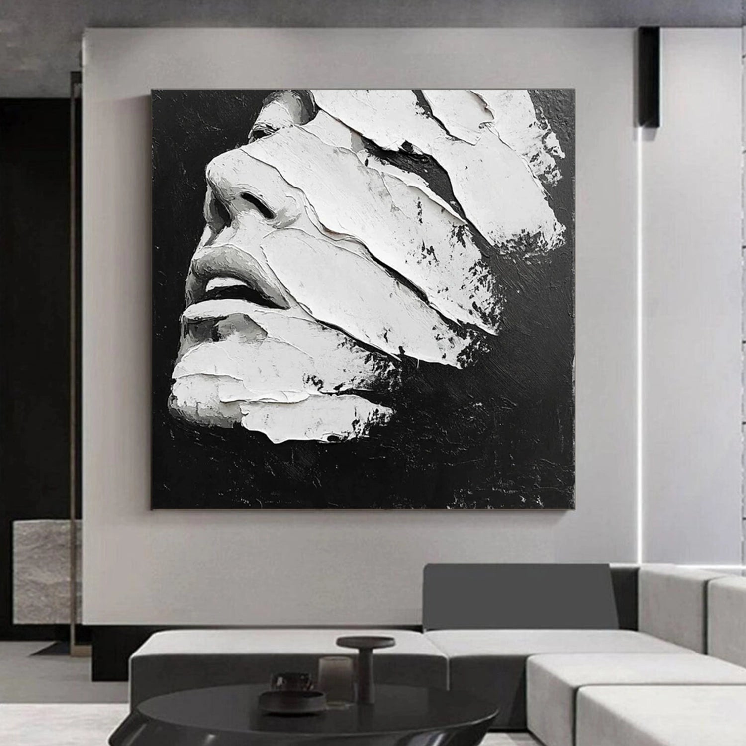 Black and White Abstract Portrait Textured Wall Art # LA056