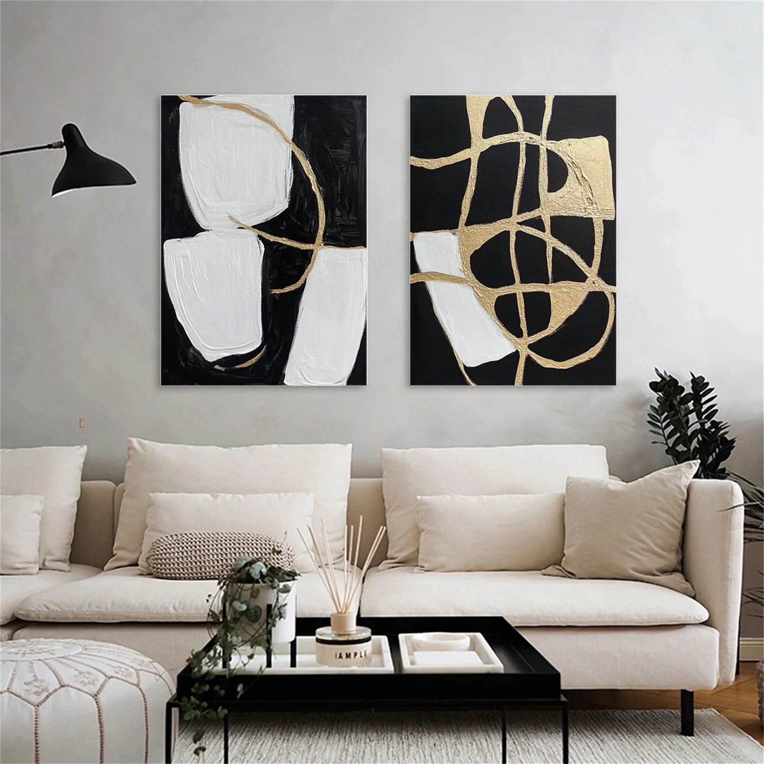 Black and White Minimalist Canvas Art Set of 2 #WZ107