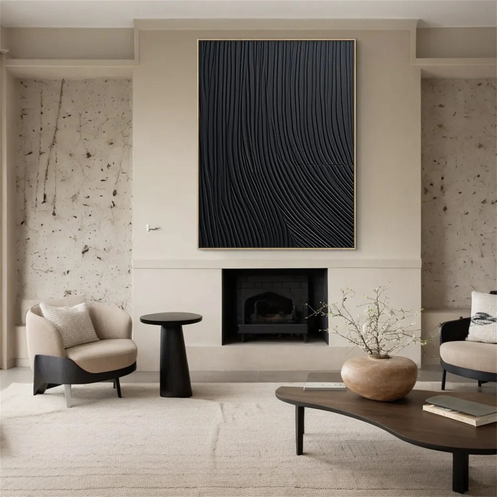 Black Minimalist Textured Canvas Art #WZ088