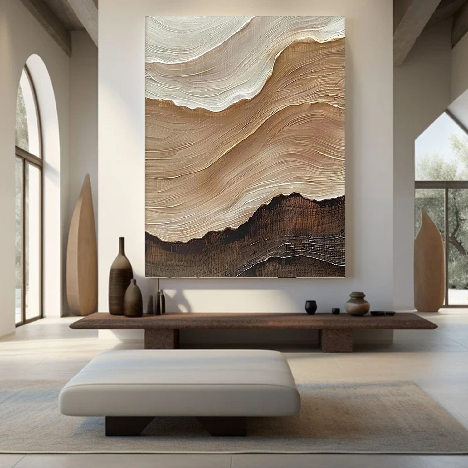 Beige and Brown Minimalist Textured Canvas Art #WM095