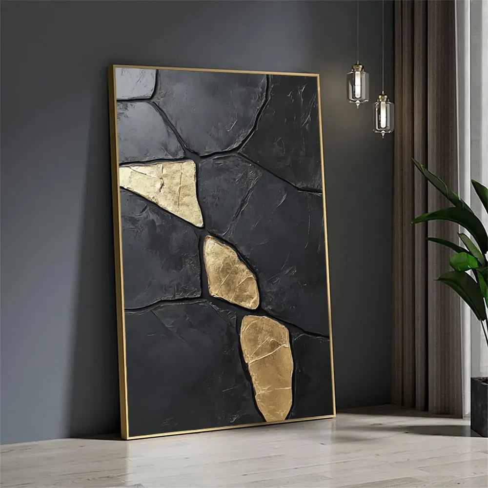 Black Minimalist Textured Canvas Art #WZ093