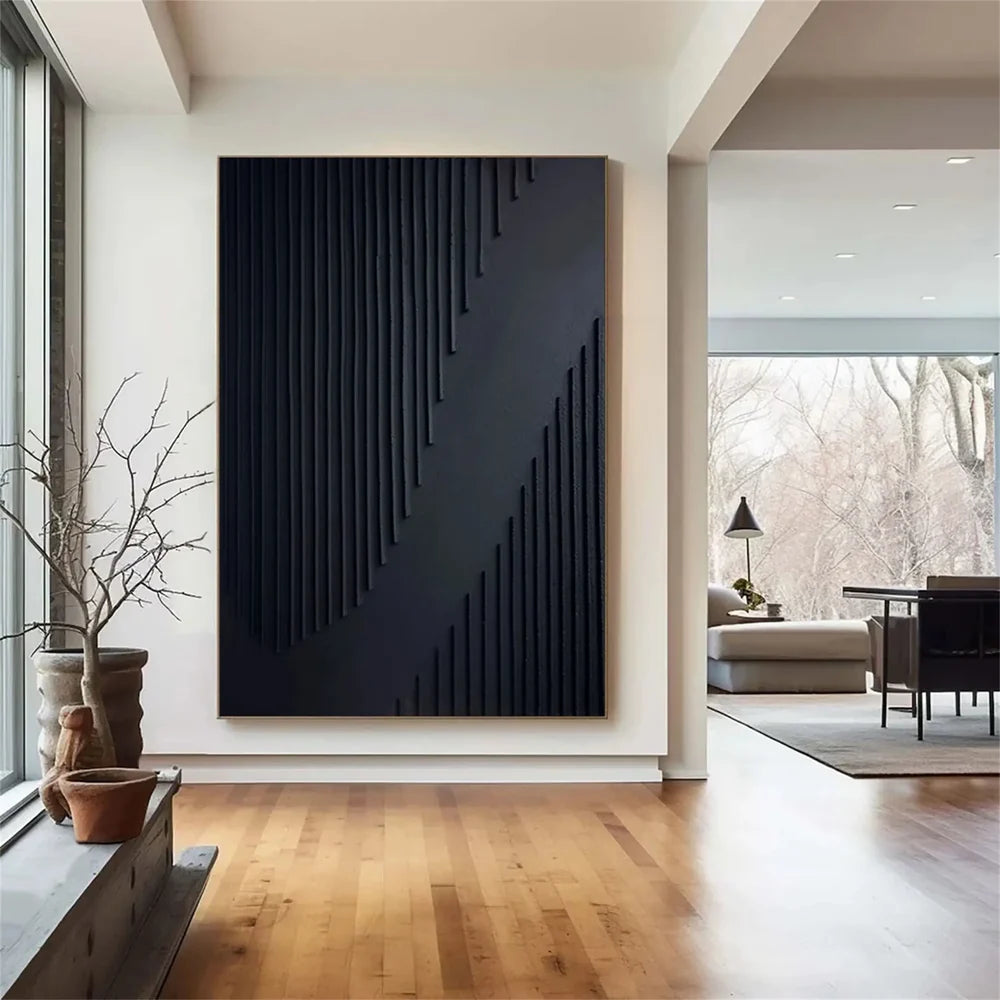 Black Minimalist Textured Canvas Art #WZ079