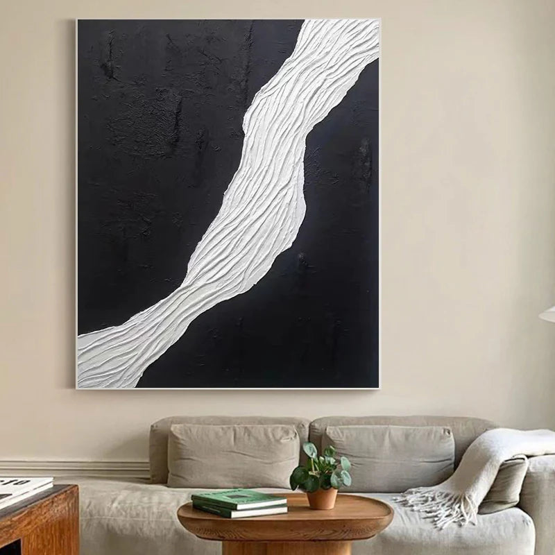 Black and White Minimalist Textured Canvas Art #WZ015