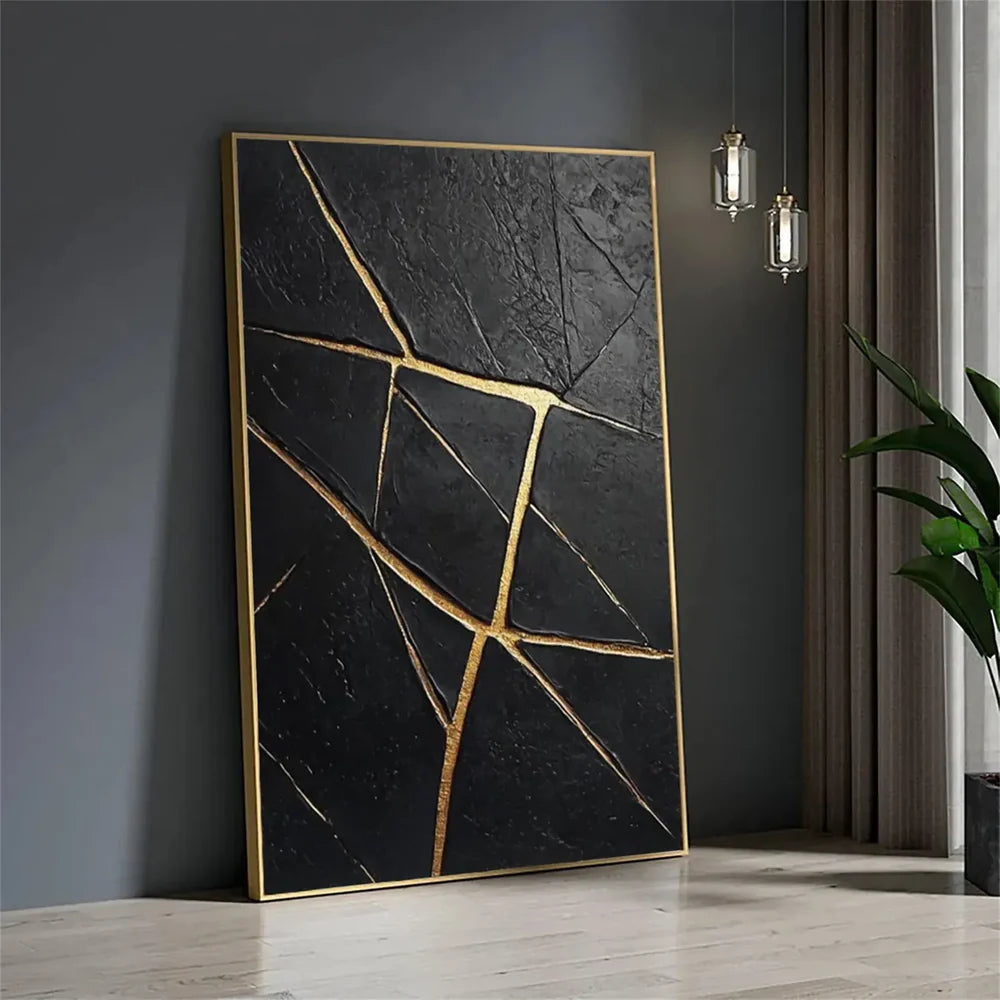 Black Minimalist Textured Canvas Art #WZ092