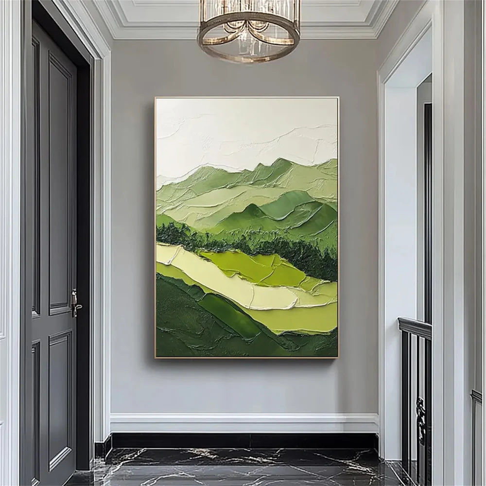 Green Minimalist Mountain Textured Canvas Art #BT020
