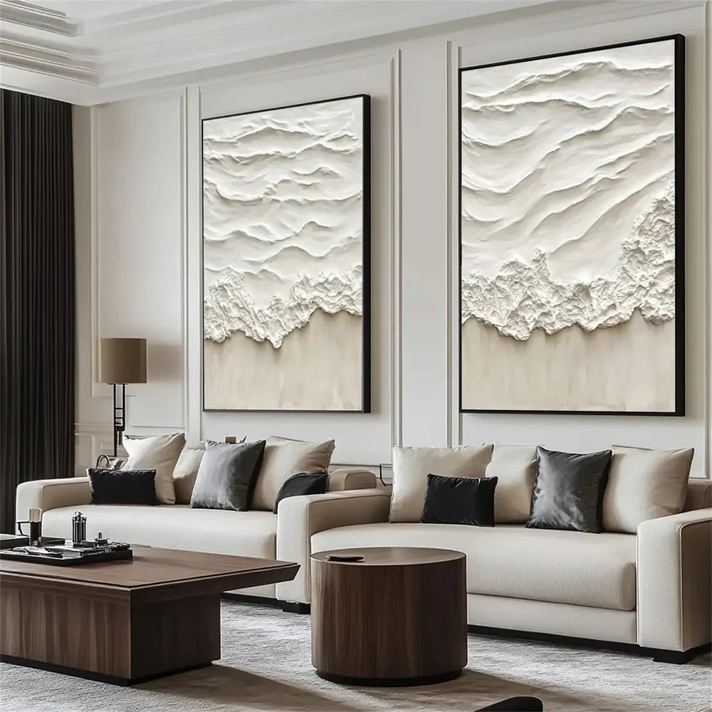 Minimalist Ocean And Sky Textured Set Of 2 Canvas Art #OC049