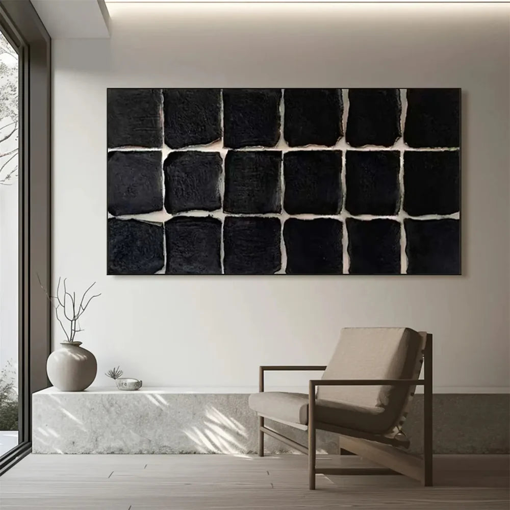 Black Minimalist Textured Canvas Art #WZ077