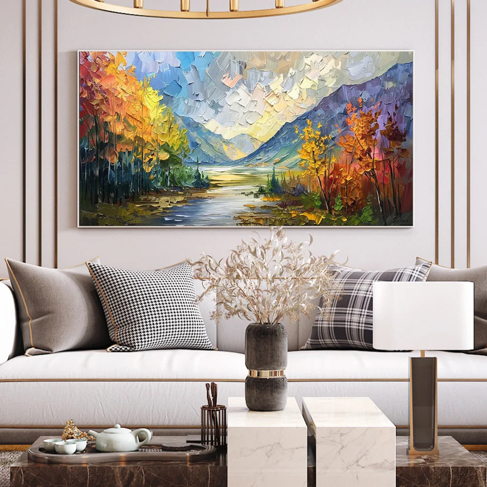 Colorful Abstract Flower And Tree Textured Canvas Art #MF063