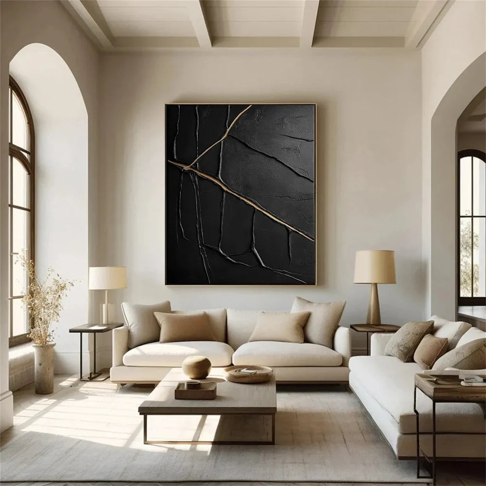 Black Minimalist Textured Canvas Art #WZ044