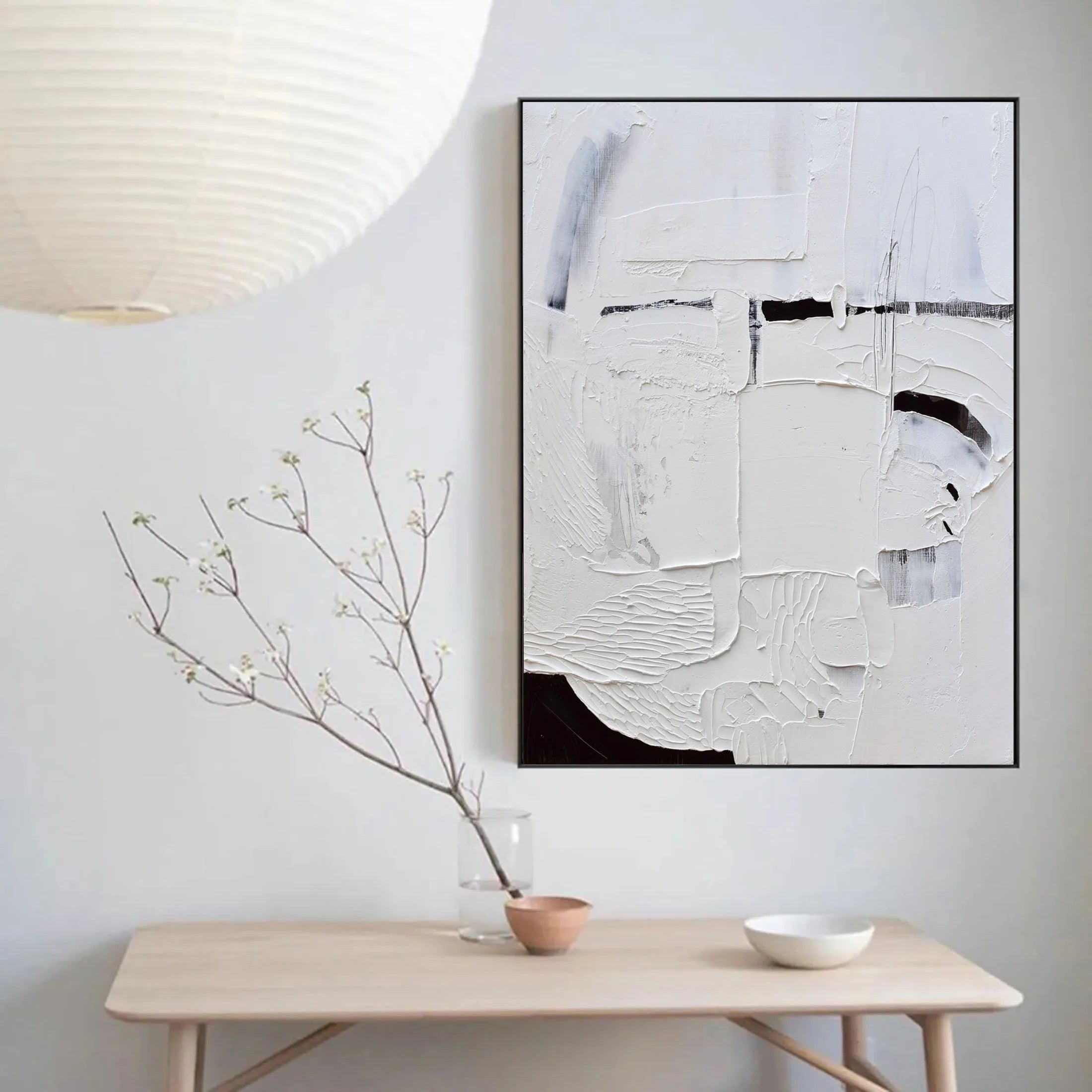 Black and White Minimalist Textured Canvas Art #WZ006