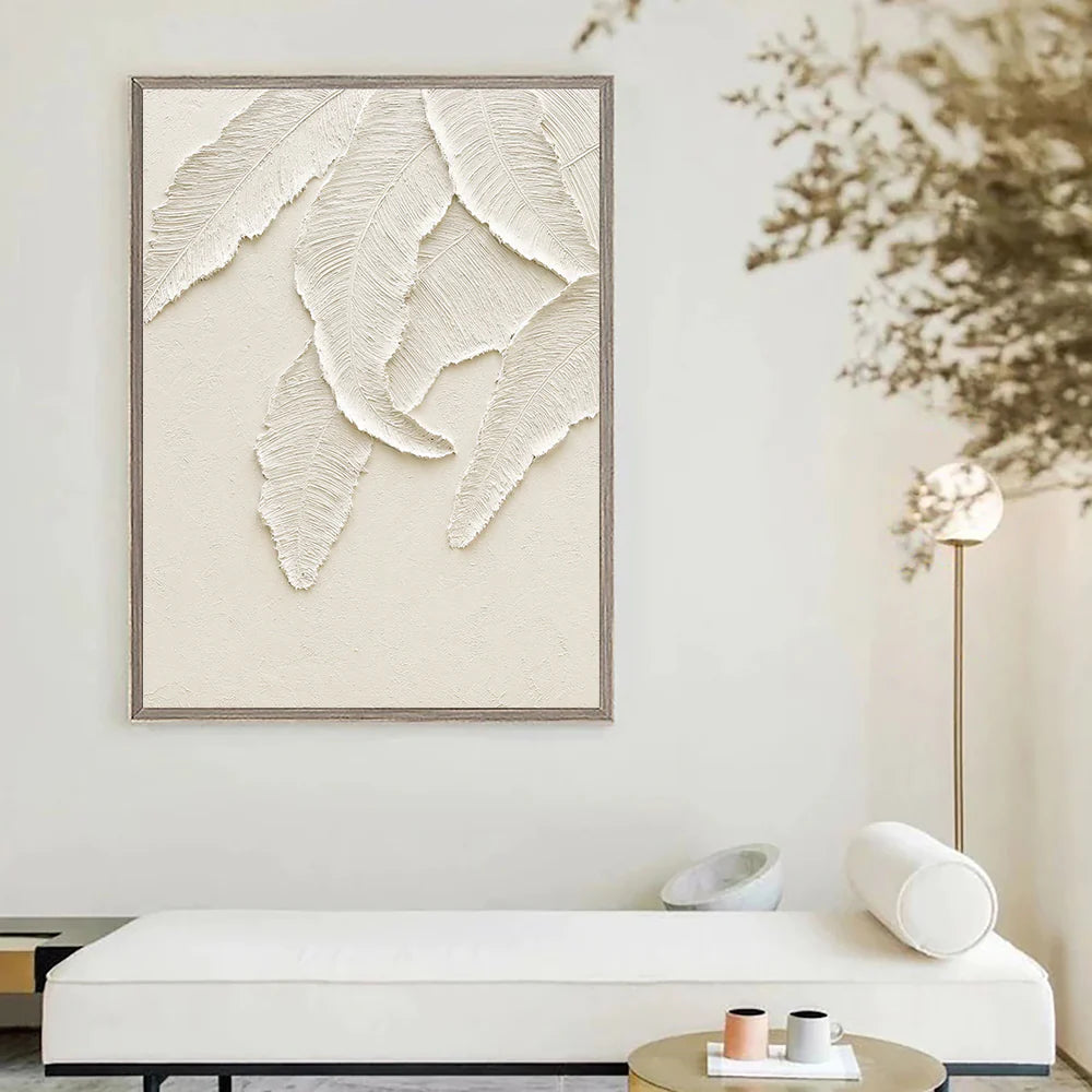 Beige and White Minimalist Textured Canvas Art #WM011