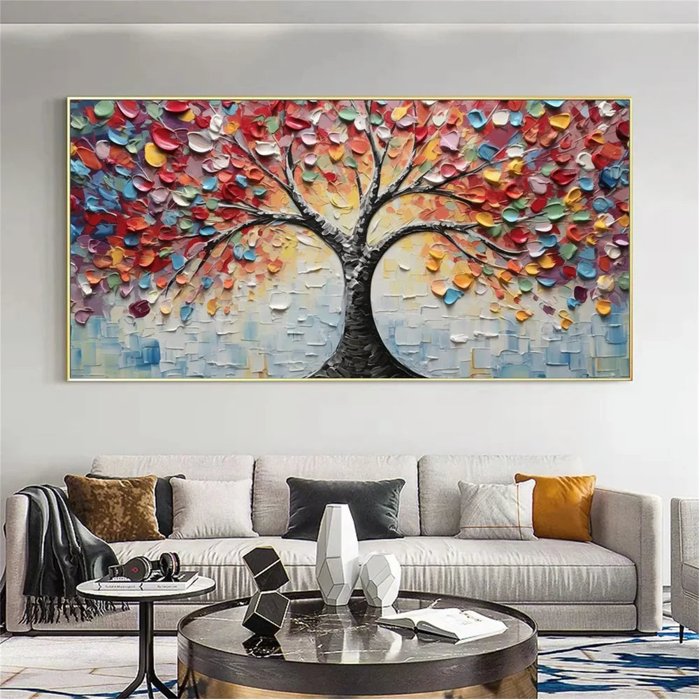 Colorful Abstract Flower And Tree Textured Canvas Art #MF056