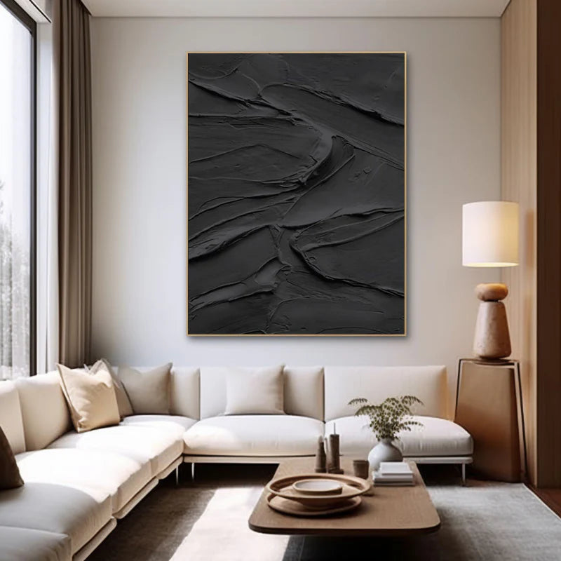 Black Minimalist Textured Canvas Art #WZ033