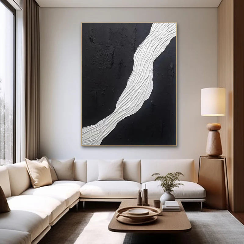 Black and White Minimalist Textured Canvas Art #WZ015