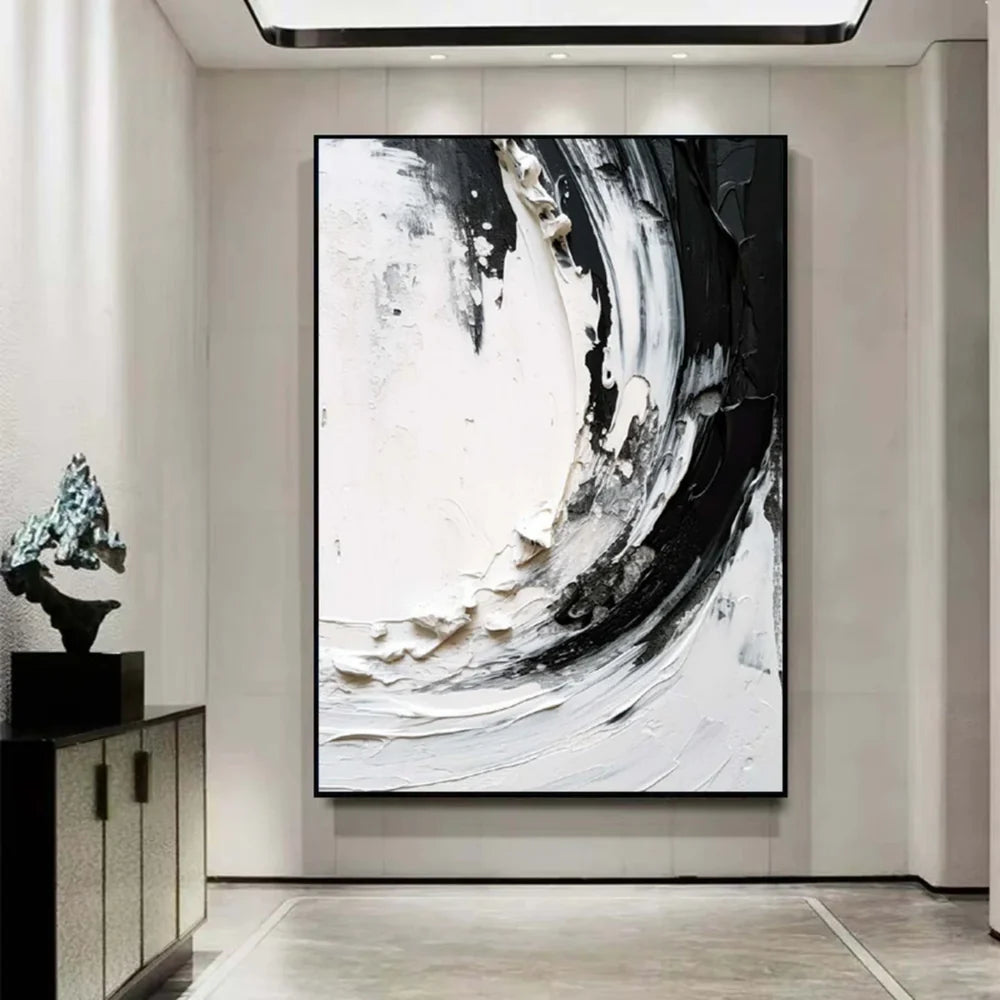 Black and White Minimalist Textured Canvas Art #WZ014