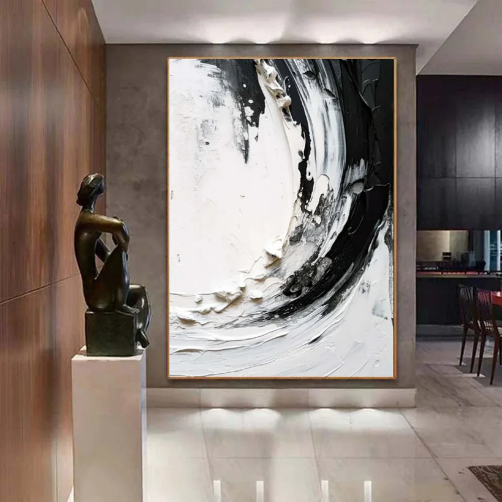Black and White Minimalist Textured Canvas Art #WZ014