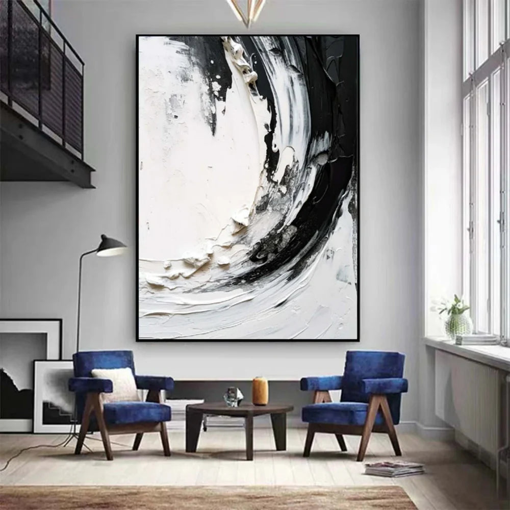 Black and White Minimalist Textured Canvas Art #WZ014
