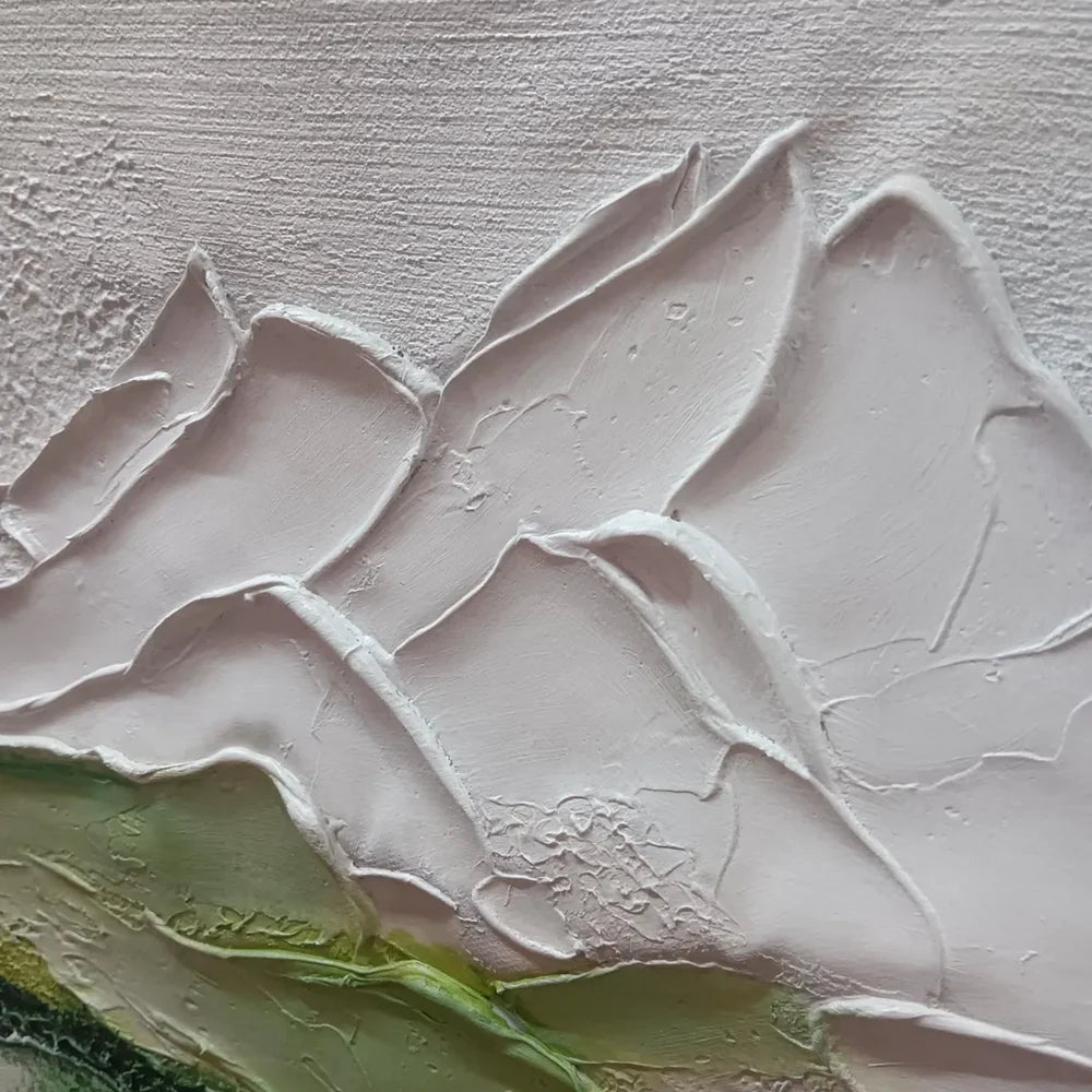 White & Green Abstract Mountain Textured Canvas Art #BT032