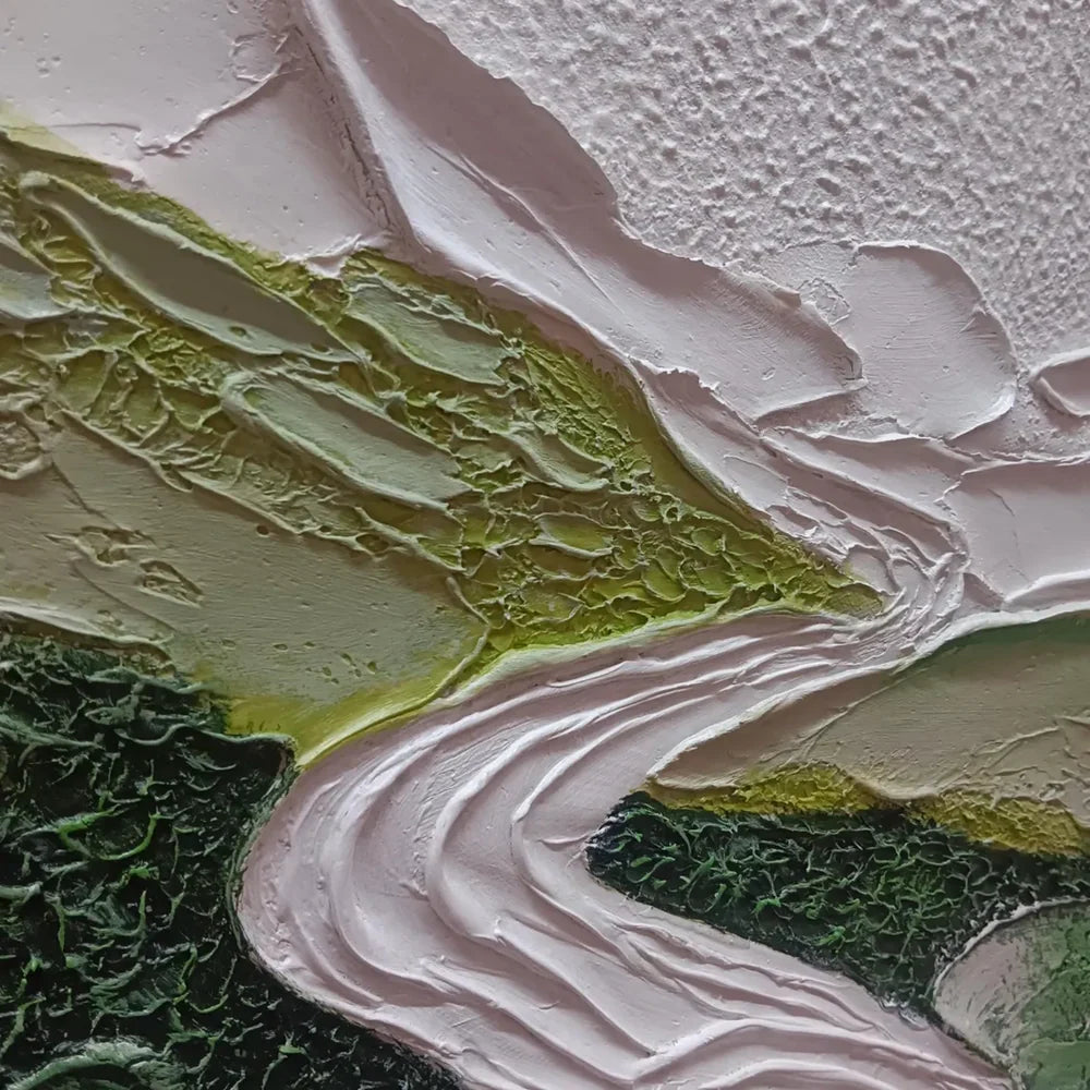 White & Green Abstract Mountain Textured Canvas Art #BT032