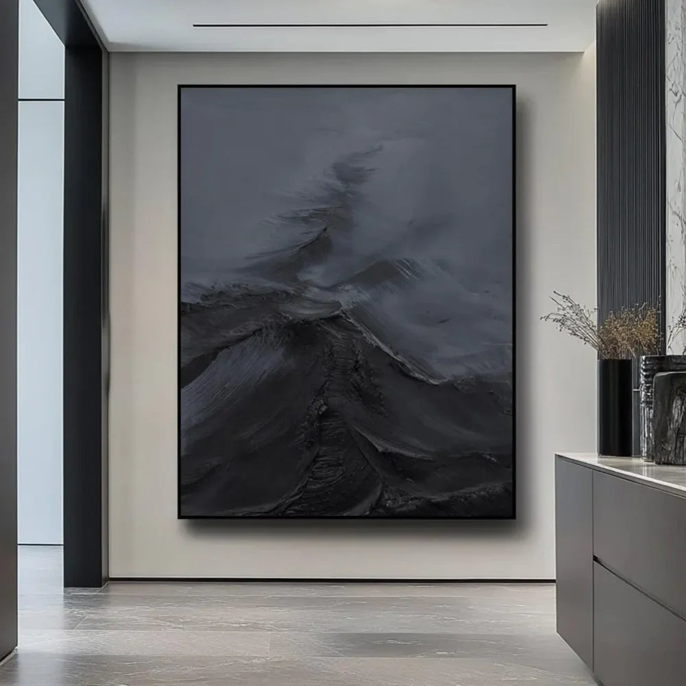 Black Minimalist Textured Canvas Art #WZ047