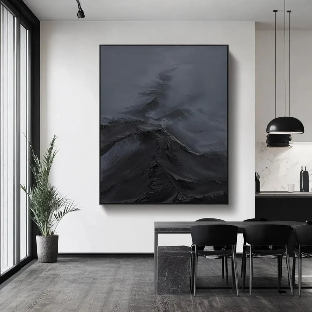 Black Minimalist Textured Canvas Art #WZ047