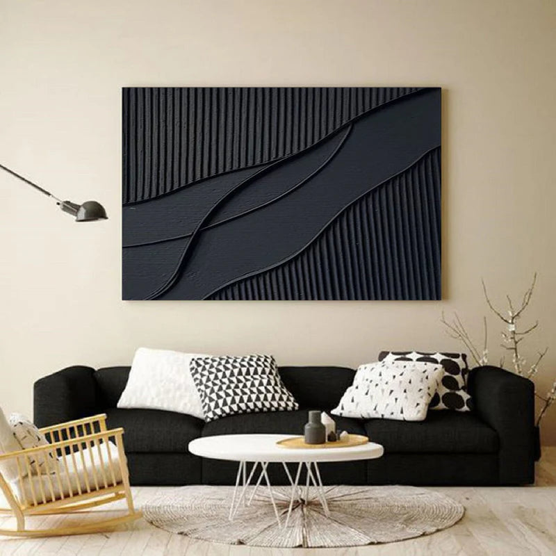 Black Minimalist Textured Canvas Art #WZ003