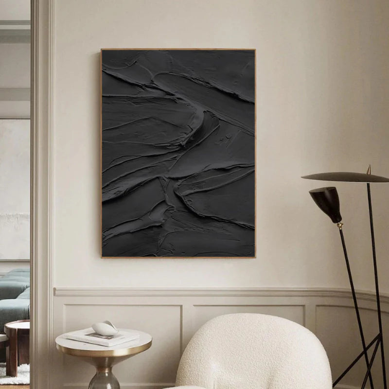 Black Minimalist Textured Canvas Art #WZ033