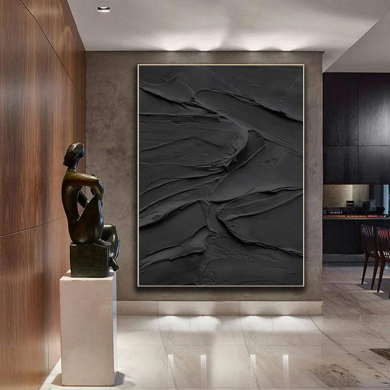 Black Minimalist Textured Canvas Art #WZ033