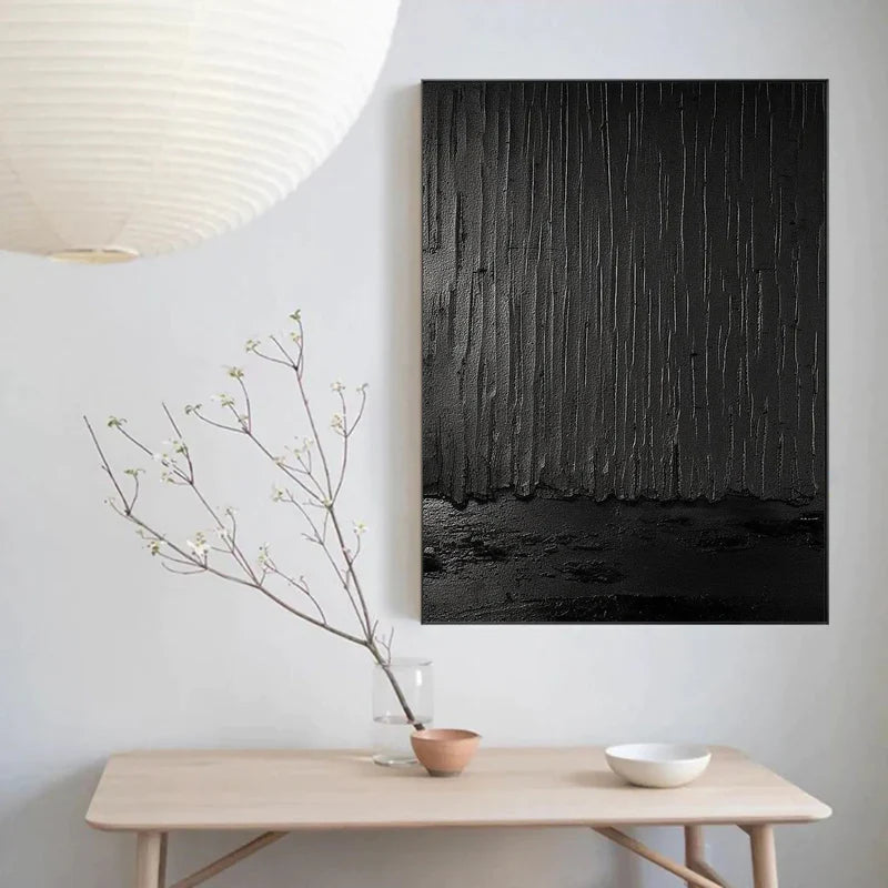 Black Minimalist Textured Canvas Art #WZ034