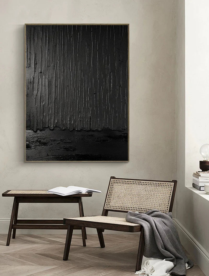 Black Minimalist Textured Canvas Art #WZ034