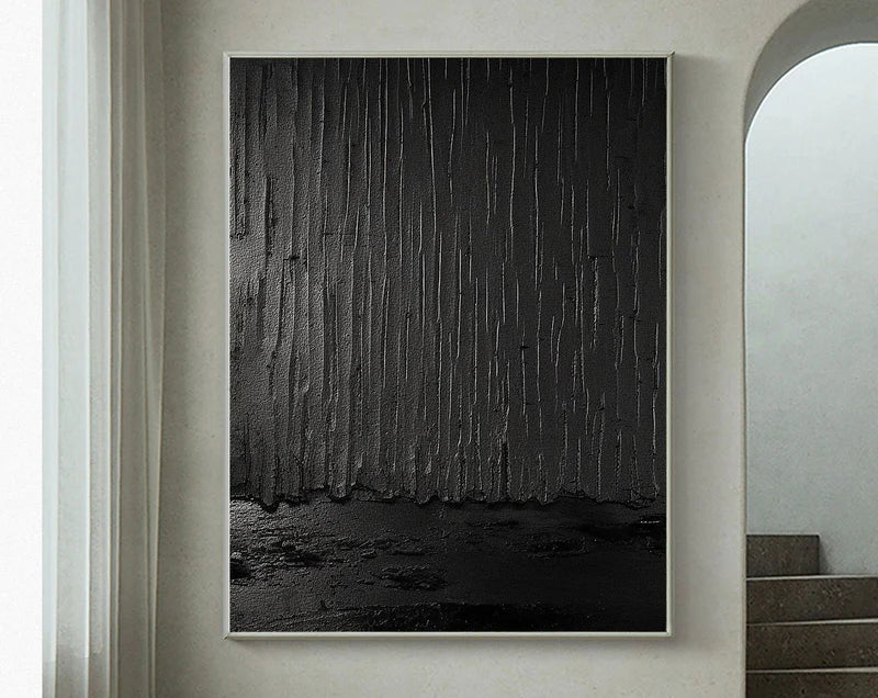 Black Minimalist Textured Canvas Art #WZ034