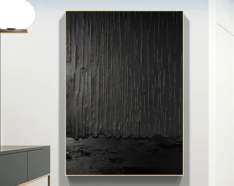 Black Minimalist Textured Canvas Art #WZ034