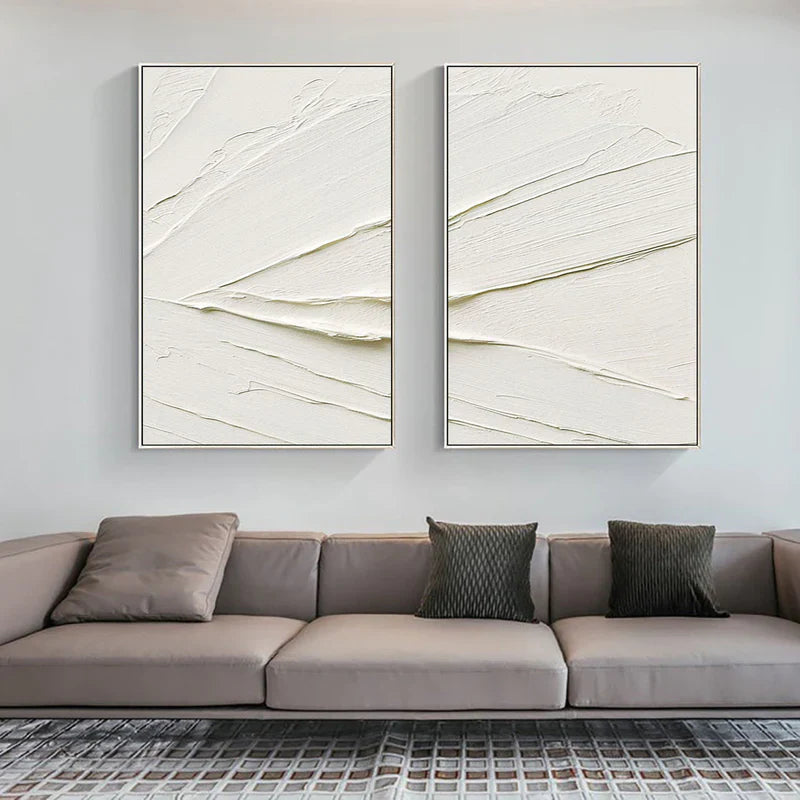 White Minimalist Textured Wall Art Set of 2 #WM032