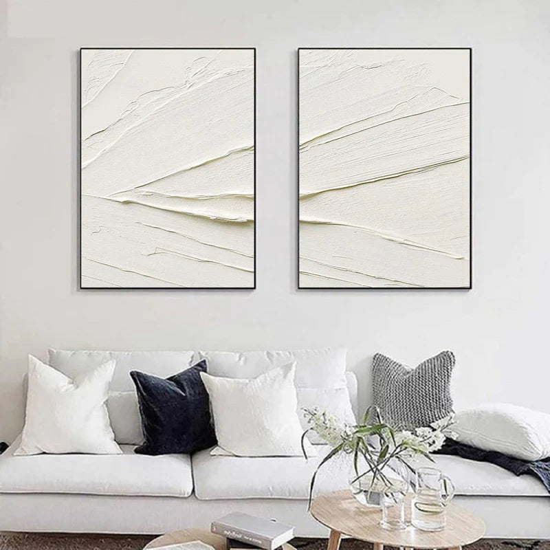 White Minimalist Textured Wall Art Set of 2 #WM032