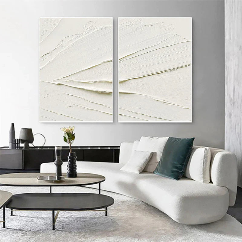 White Minimalist Textured Wall Art Set of 2 #WM032