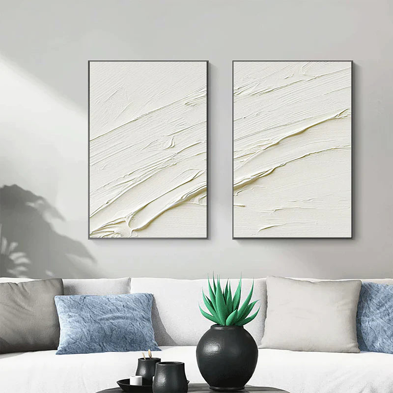 White Minimalist Textured Wall Art Set of 2 #WM033