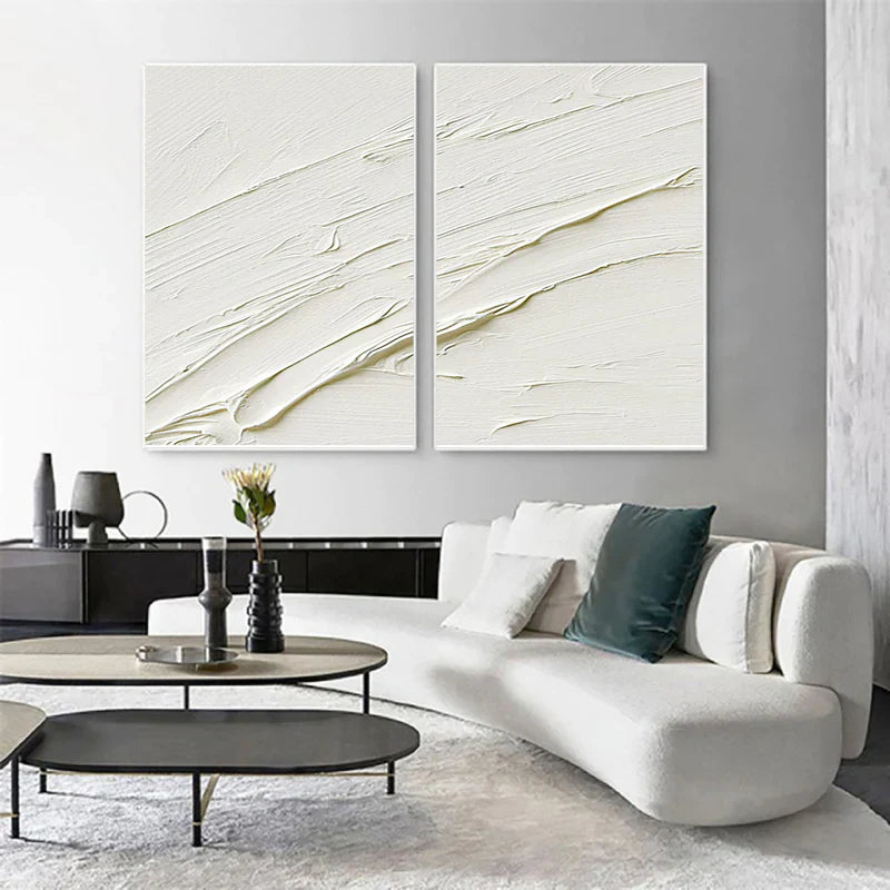 White Minimalist Textured Wall Art Set of 2 #WM033