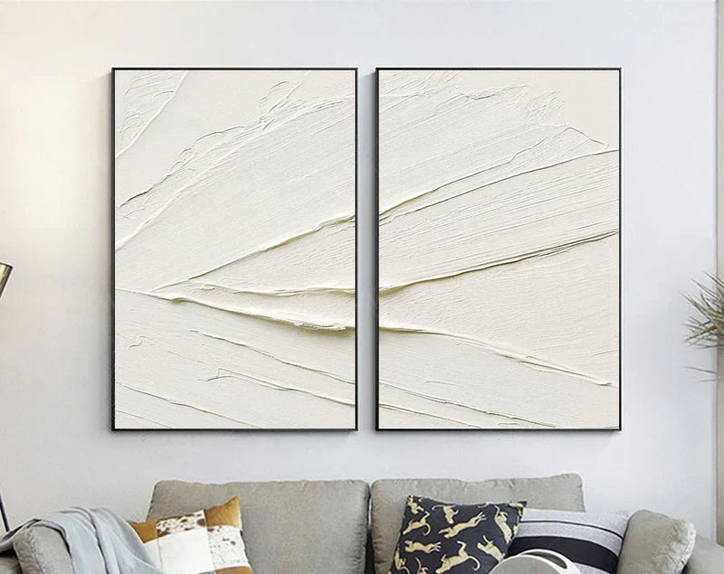 White Minimalist Textured Wall Art Set of 2 #WM032