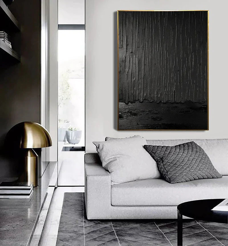 Black Minimalist Textured Canvas Art #WZ034