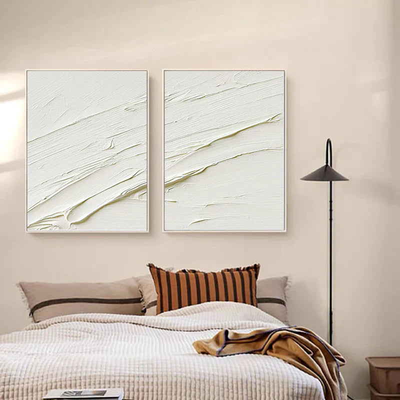 White Minimalist Textured Wall Art Set of 2 #WM033