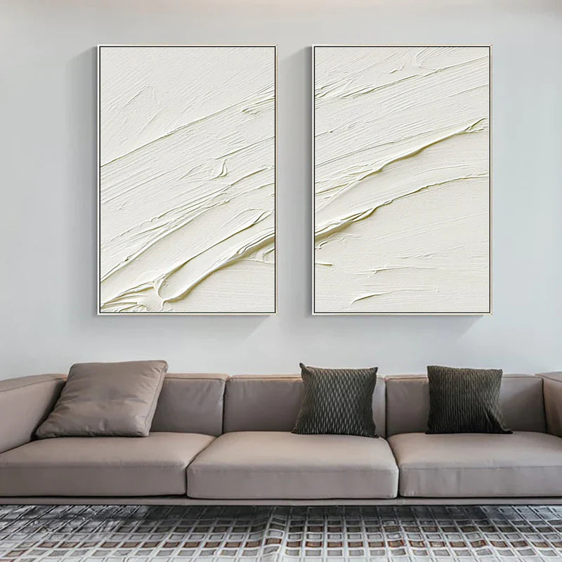 White Minimalist Textured Wall Art Set of 2 #WM033
