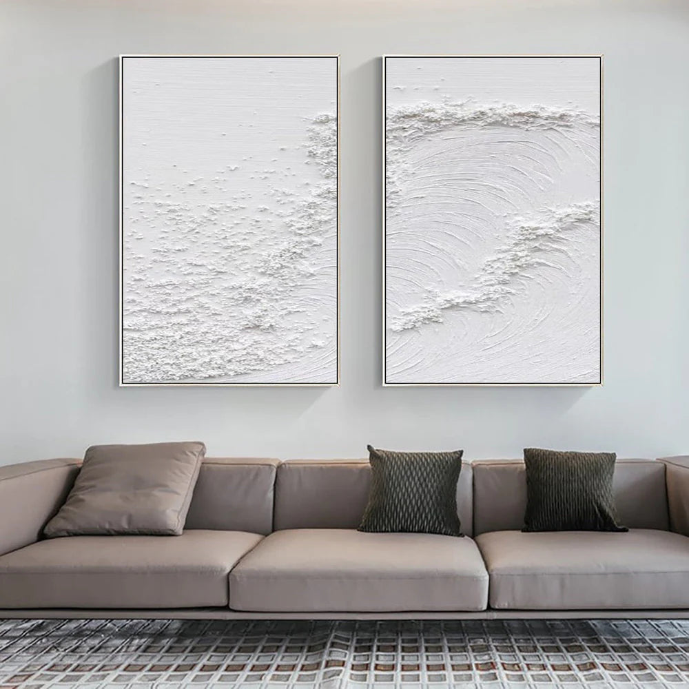 White Minimalist Textured Wall Art Set of 2 #WM046