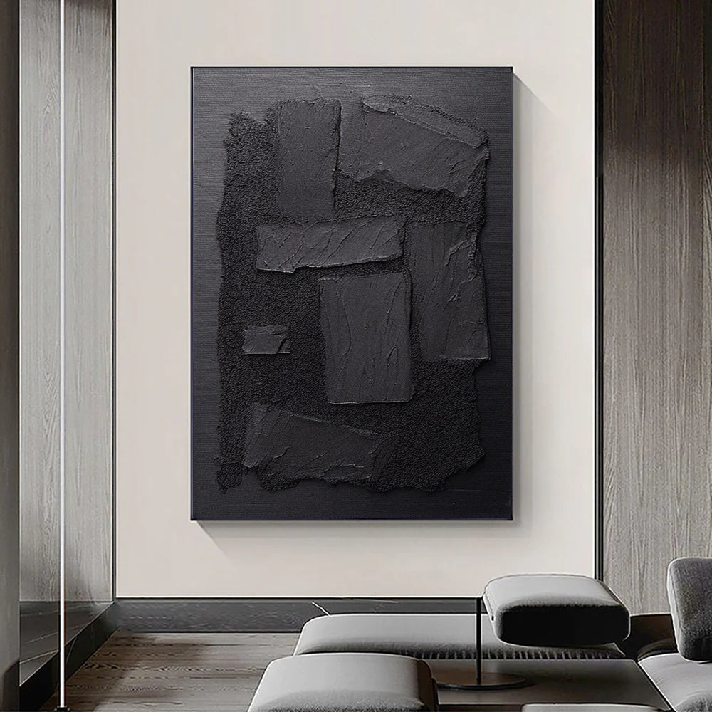 Black Minimalist Textured Canvas Art #WZ043