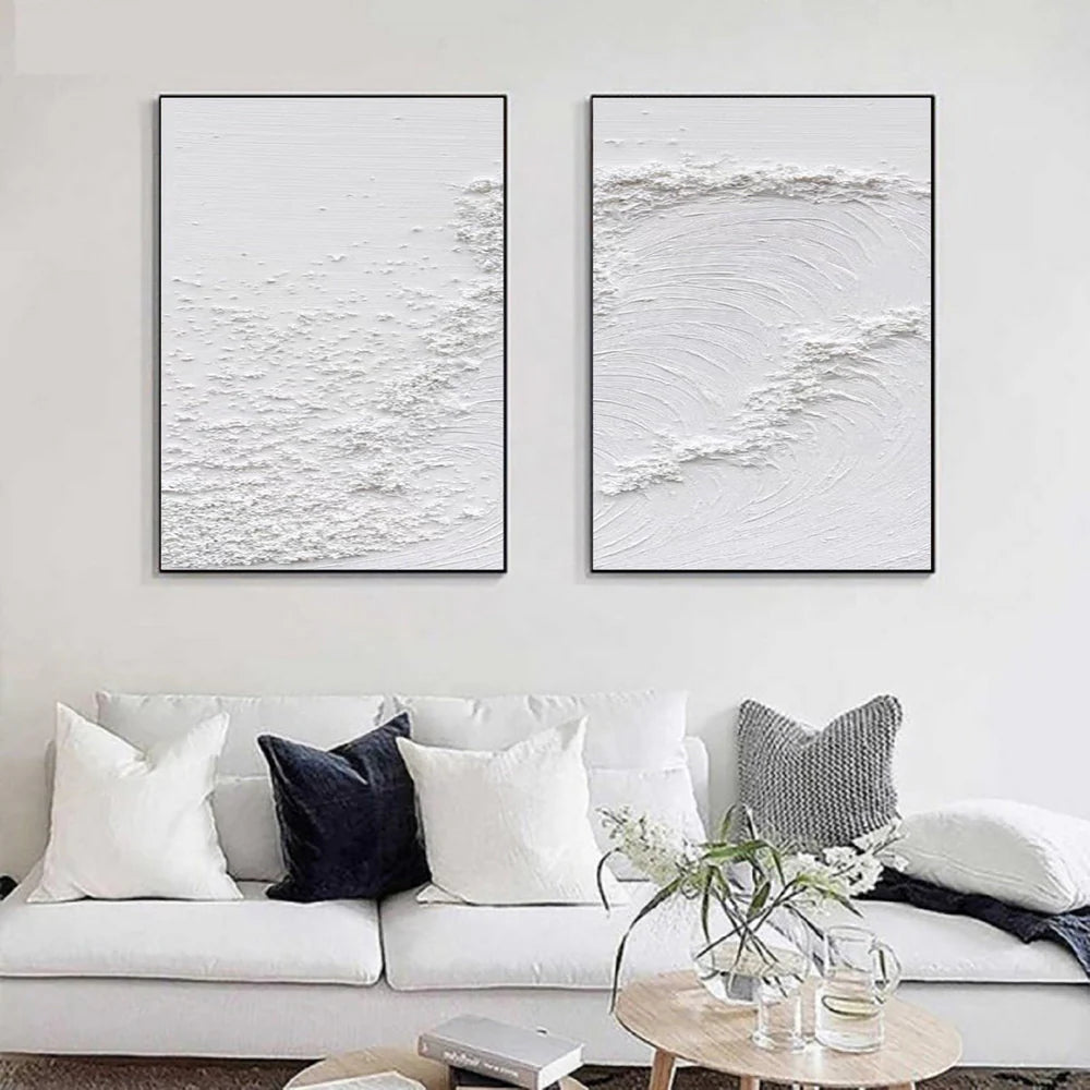 White Minimalist Textured Wall Art Set of 2 #WM046