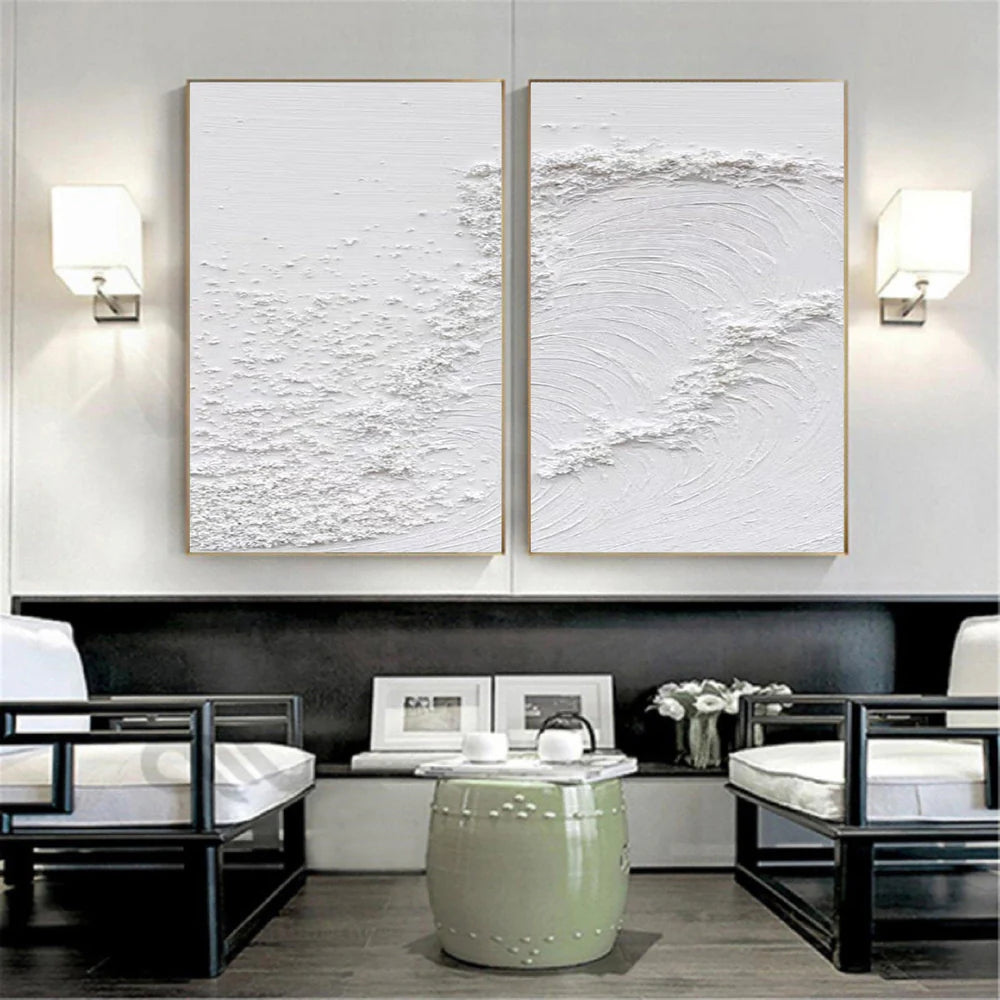 White Minimalist Textured Wall Art Set of 2 #WM046